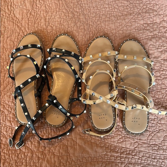Studded Black and Tan Sandals - Picture 1 of 4